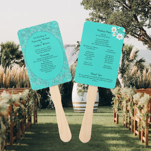 Romantic Daisies Floral Turquoise Wedding Programm Fächer