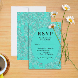 Romantic Daisies Turquoise Wedding RSVP Menu Card Karte