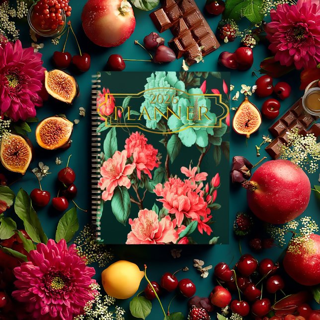 Romantic Dark Botanical Blue and Pink Floral Planer (Romantic Floral Dark Botanicals Personal Planner 2026)