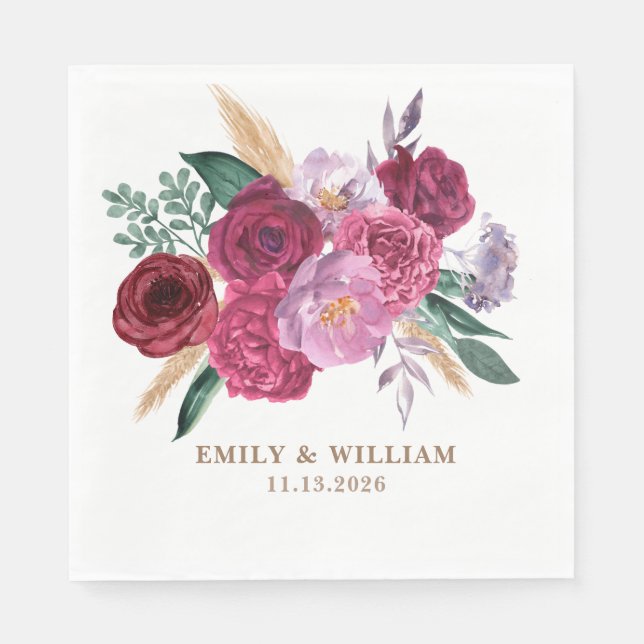 Romantic Dark Moody Burgundy Maroon Floral Wedding Serviette (Vorderseite)