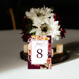 Romantic Deep Burgundy Floral  Bridal Shower  Tischnummer