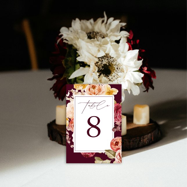 Romantic Deep Burgundy Floral  Bridal Shower  Tischnummer (Von Creator hochgeladen)