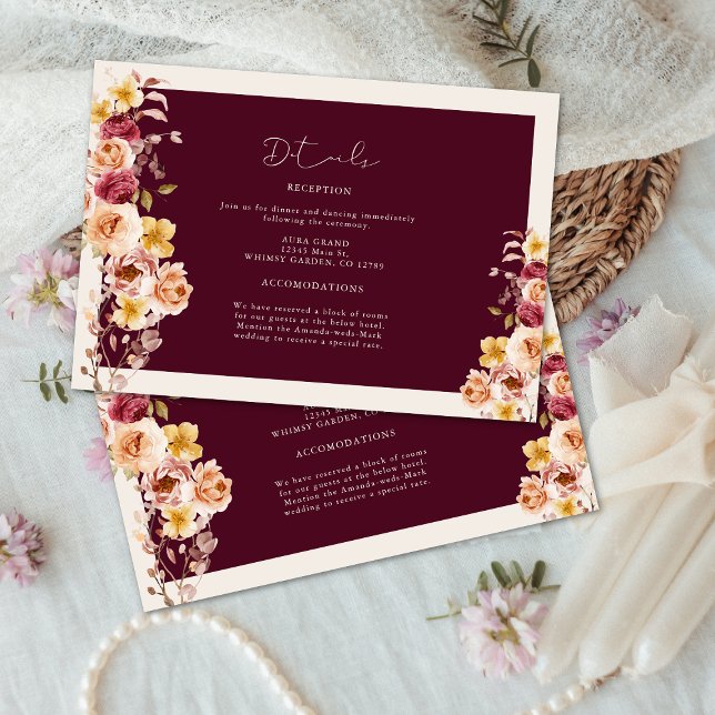 Romantic Deep Burgundy Floral Elegant Wedding Begleitkarte (Von Creator hochgeladen)