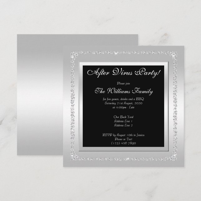 Romantic Diamonds Silver "After Virus Party" Einladung (Vorne/Hinten)