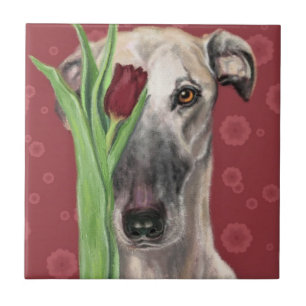 Romantic Dog with Flower Ceramic Tile - Painting Fliese