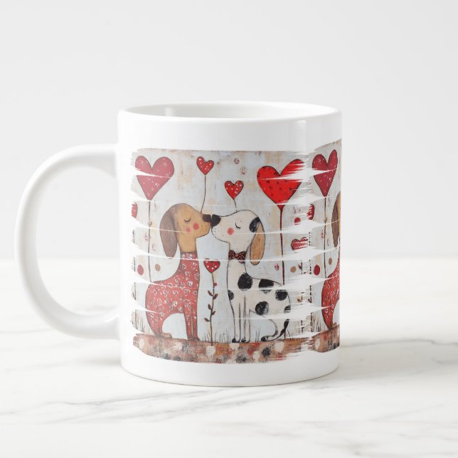 Romantic Dogs with Heart Balloons Jumbo-Tasse (Links)