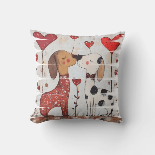 Romantic Dogs with Heart Balloons Kissen (Vorderseite)
