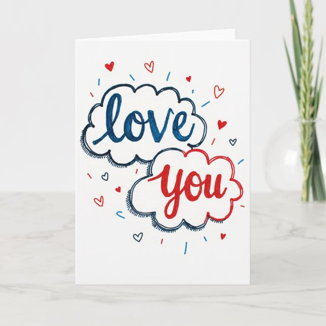 Romantic Doodled I Love You Card Karte (Vorderseite)