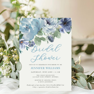 Romantic Dusty Blue Floral Brautparty Party Einladung
