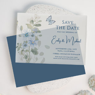 Romantic Dusty Blue Floral Save the Date Hochzeit