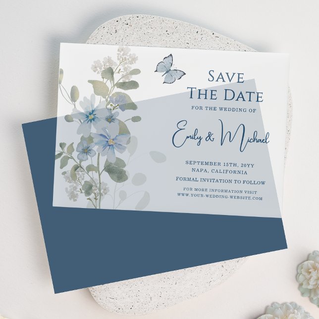 Romantic Dusty Blue Floral Save the Date Hochzeit (Von Creator hochgeladen)