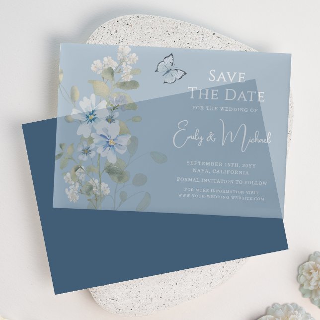 Romantic Dusty Blue Floral Save the Date Hochzeit (Von Creator hochgeladen)