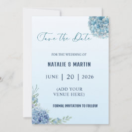 Romantic Dusty Blue Hydrangea Watercolor Wedding Save The Date