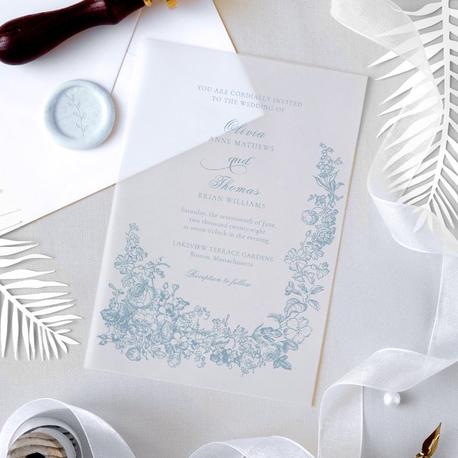 Romantic Dusty Blue Line Art Floral Wedding (Von Creator hochgeladen)