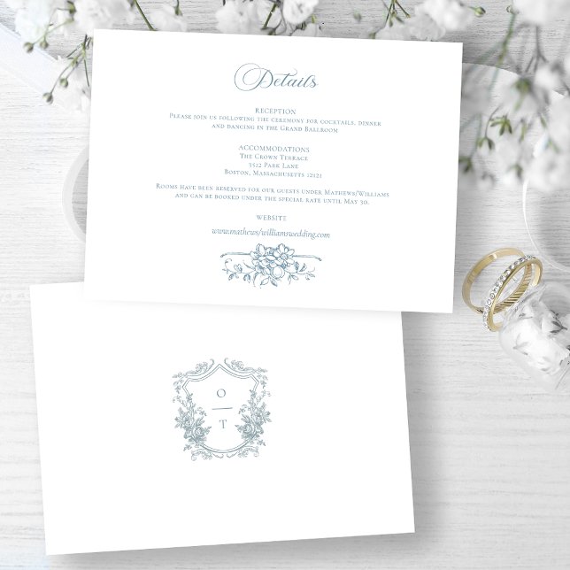 Romantic Dusty Blue Line Art Floral Wedding Begleitkarte (Von Creator hochgeladen)