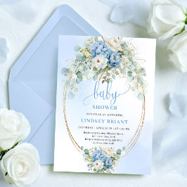 Romantic Dusty Blue Peony Eucalyptus Baby Shower  Einladung