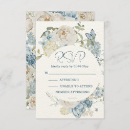 Romantic Dusty Blue Watercolor Floral Wedding RSVP