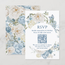 Romantic Dusty Blue Watercolor Floral Wedding RSVP Karte