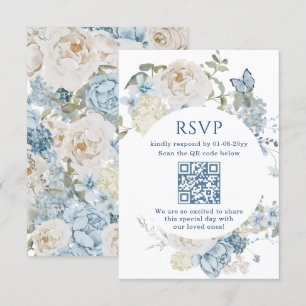 Romantic Dusty Blue Watercolor Floral Wedding RSVP Karte