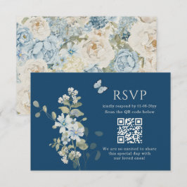 Romantic Dusty Blue Watercolor Floral Wedding RSVP Karte