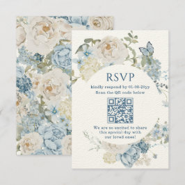 Romantic Dusty Blue Watercolor Floral Wedding RSVP Karte