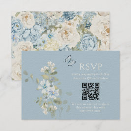 Romantic Dusty Blue Watercolor Floral Wedding RSVP Karte
