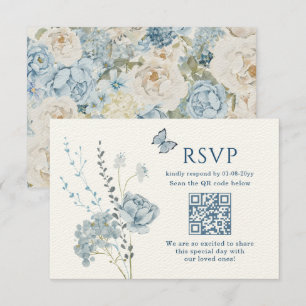 Romantic Dusty Blue Watercolor Floral Wedding RSVP Karte