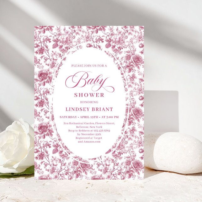 Romantic Dusty Pink Floral Roses Boho Baby Shower Einladung (Romantic Dusty Pink Floral Roses Baby Shower Invite)