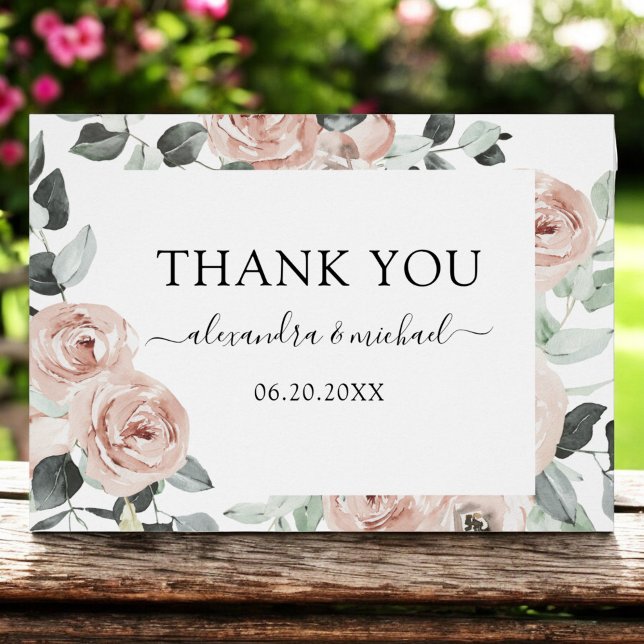 Romantic Dusty Pink Floral Wedding Vielen Dank (Von Creator hochgeladen)