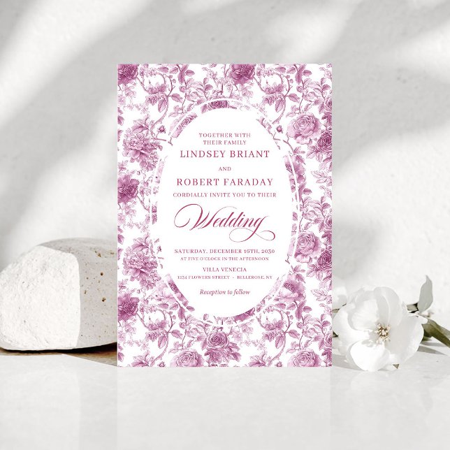Romantic Dusty Pink Toile de Jouy Wedding Invites Einladung (Romantic Dusty Pink Toile de Jouy Wedding Invitation)