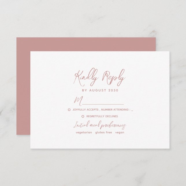 Romantic Dusty Rose Wedding RSVP Karte (Vorne/Hinten)