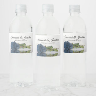 Romantic Dusty Steel Blue Rose Elegante Hochzeit Wasserflaschenetikett
