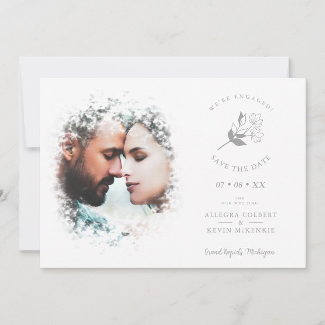 Romantic Elegant Overlay Misty Effect Photo  Save The Date (Vorderseite)