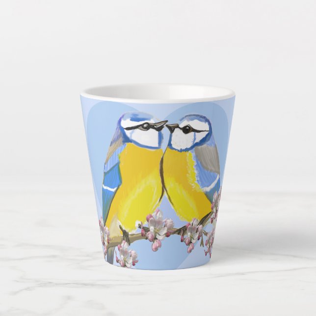 Romantic Eurasian Chikadee Latte Mug Milchtasse (Vorderseite)