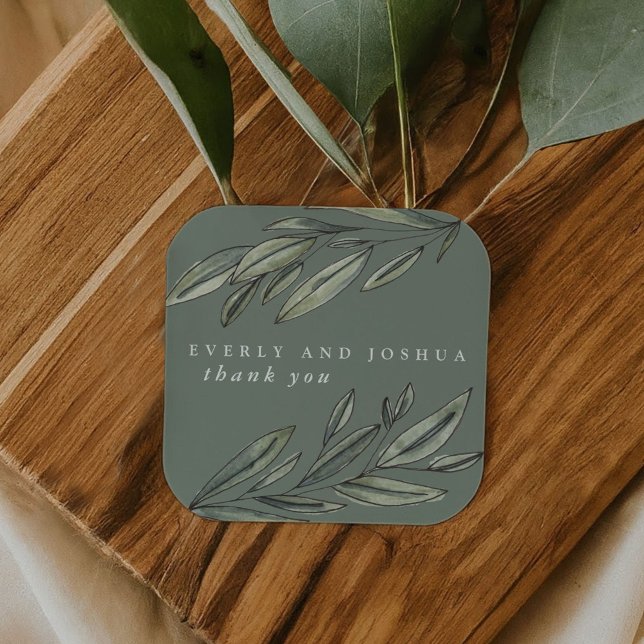 Romantic Evergreen Vielen Dank für Ihre Unterstütz Quadratischer Aufkleber (Romantic Evergreen Thank You Favor Square Sticker)