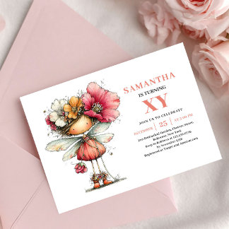 Romantic Fairy Girl 3rd Birthday Blush Floral Card Einladung