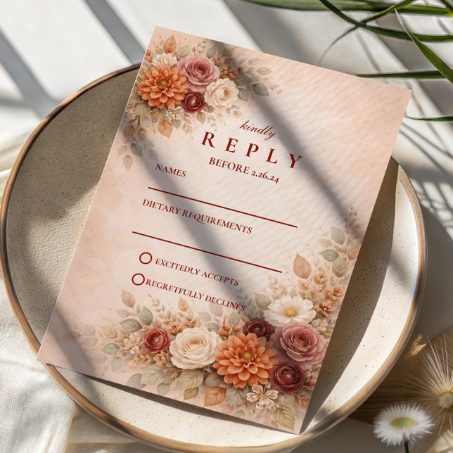 Romantic Fall Floral Wedding RSVP Karte (Von Creator hochgeladen)