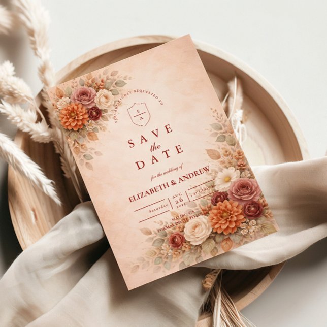 Romantic Fall Floral Wedding Save The Date (Von Creator hochgeladen)