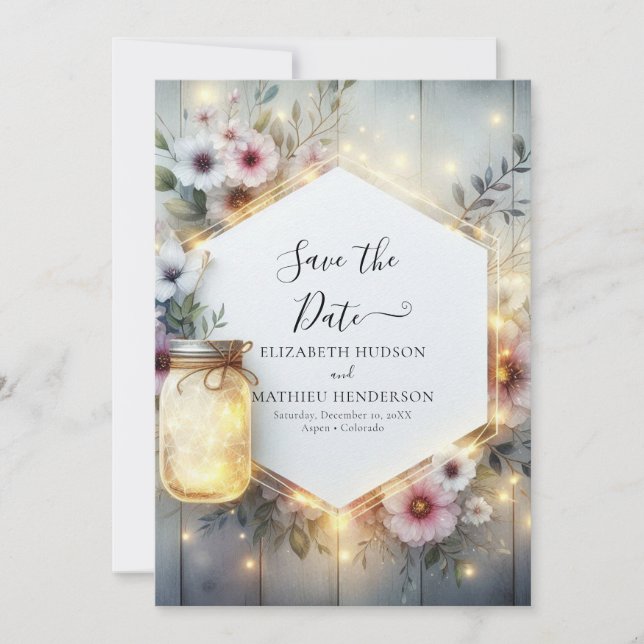 Romantic Field Mason Jar Wedding Save The Date (Vorderseite)