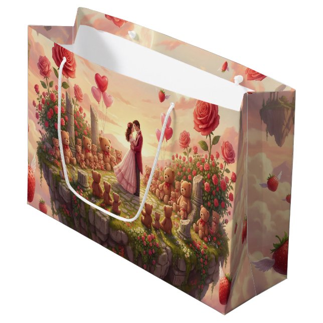 Romantic Floating Island in the Sky Fantasy Scene Große Geschenktüte (Vorderseite Schrägansicht)