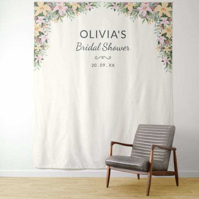 Romantic Floral Bridal Shower Backdrop Wandteppich (Beispiel)