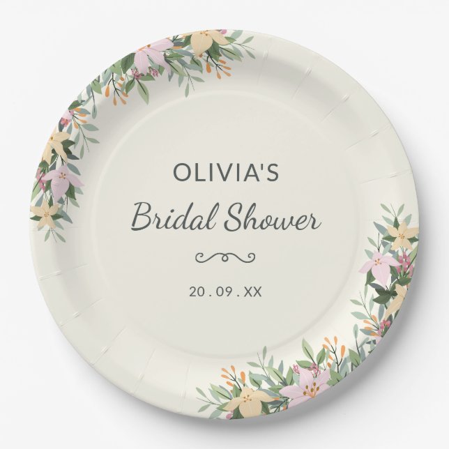 Romantic Floral Bridal Shower Pappteller (Vorderseite)