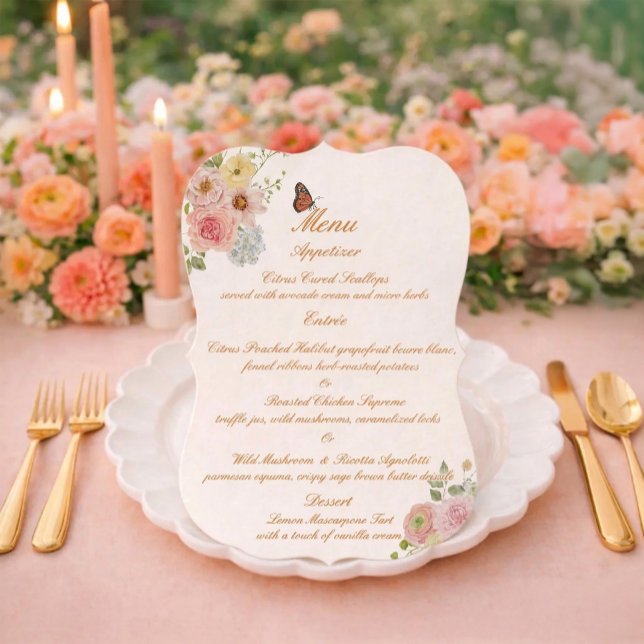 Romantic Floral Die Cut Wedding Menu Card Einladung (Von Creator hochgeladen)