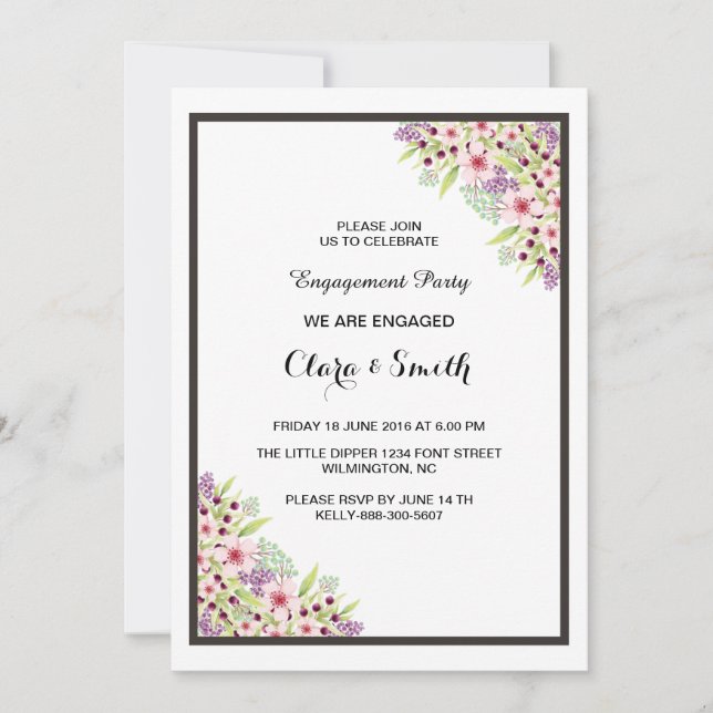 Romantic Floral Engagement Invitation Card Einladung (Vorderseite)