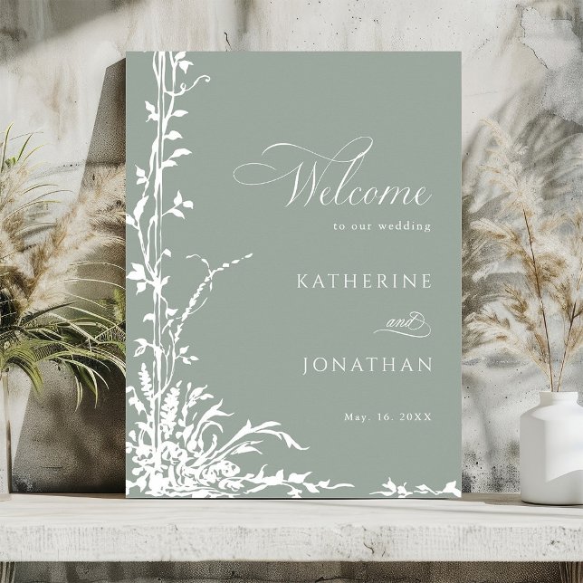 Romantic Floral Garden Sage Green Wedding Welcome Poster (Von Creator hochgeladen)