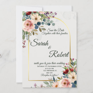 Romantic Floral Gold Arch Wedding Save The Date Einladung
