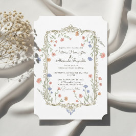 Romantic Floral Gold Frame Wedding Invitation Einladung