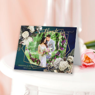 Romantic Floral Gold Wreath Foto Hochzeit Danke