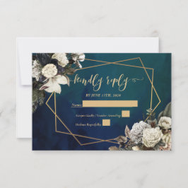 Romantic Floral Gold Wreath Wedding RSVP Karte