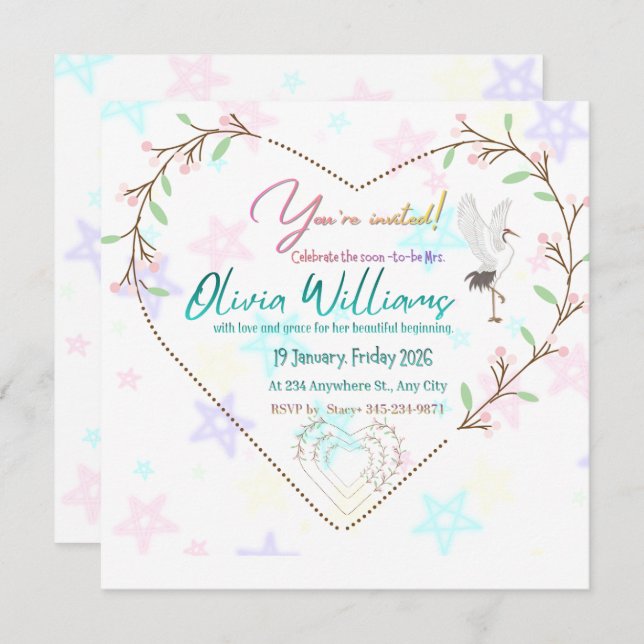 Romantic Floral Heart Bridal Shower Invitation | E Einladung (Vorne/Hinten)